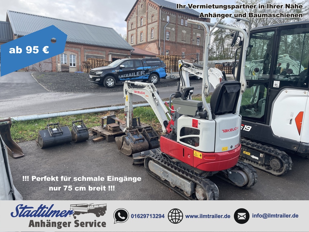 Minibagger / Microbagger Takeuchi TB210R mieten in Stadtilm bei Ilmtrailer