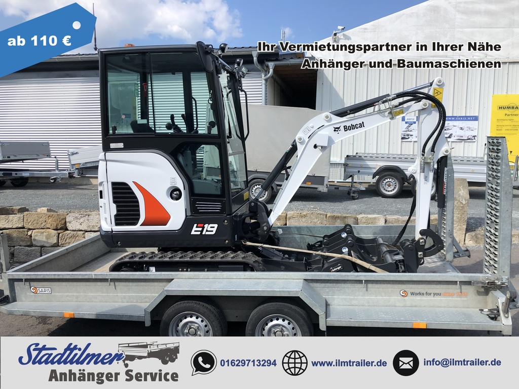 Minibagger Bobcat E19 mieten in Stadtilm bei Ilmtrailer